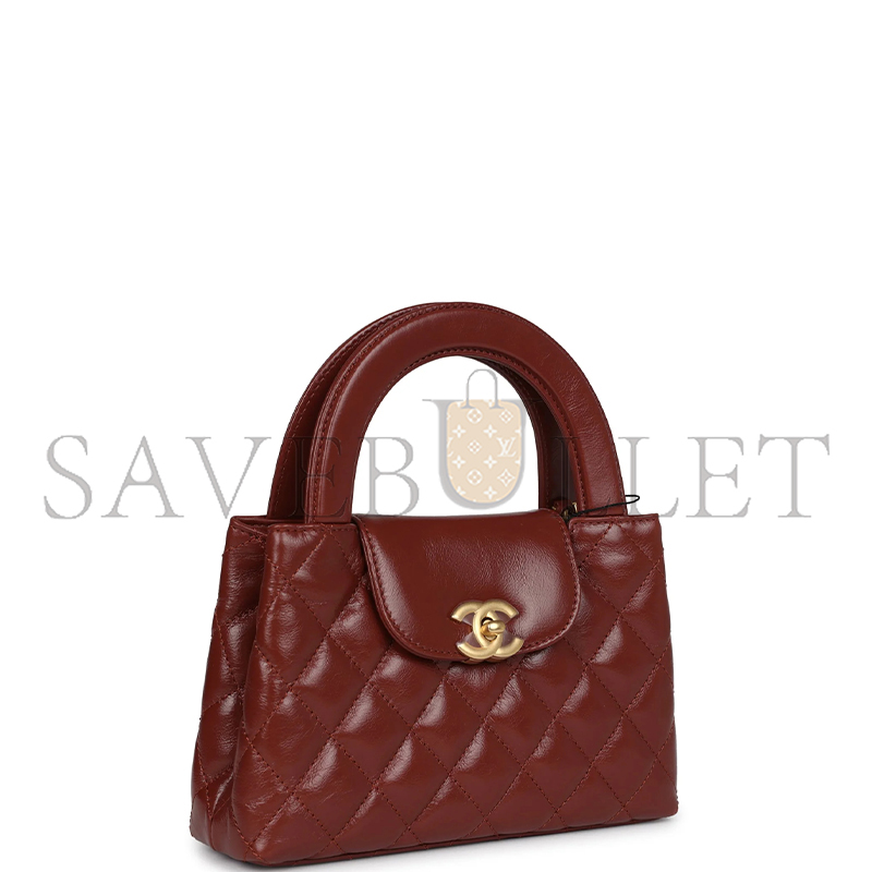 Ch*el master brown quilted calfskin mini kelly brushed gold hardware as4416 (19*13*7cm)